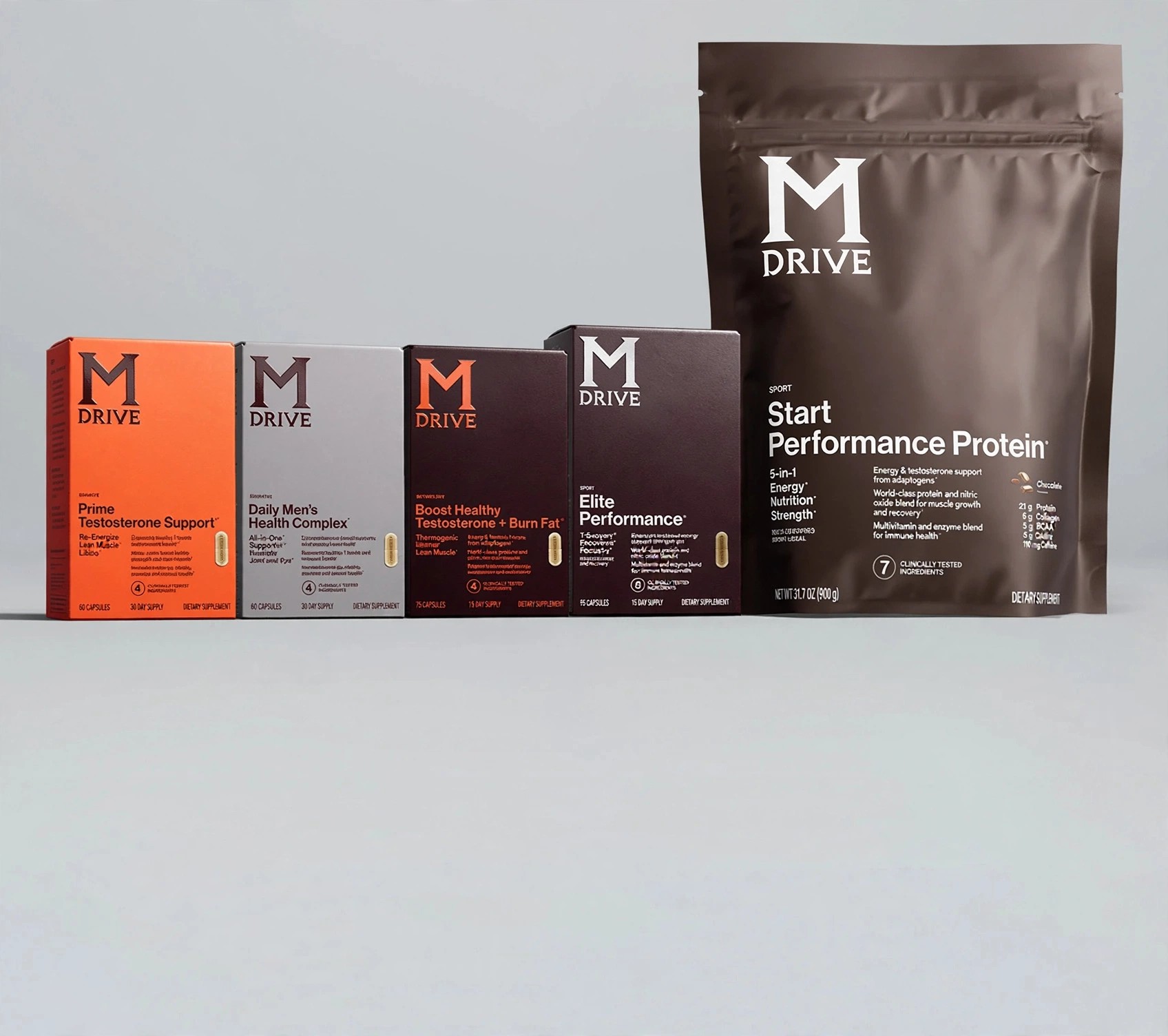 Assortment of M Drive supplements including Prime boxes.
